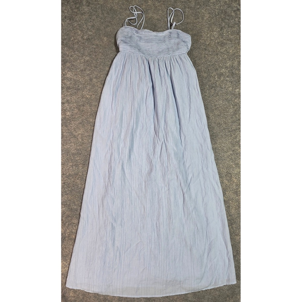 Abercrombie & Fitch Light Blue Crinkle Maxi Dress XS Cutout Back Smocked Bodice